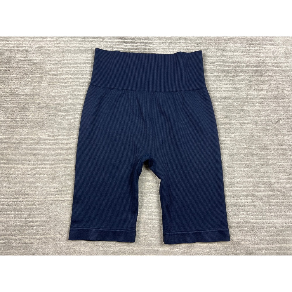 90 Degree by Reflex Biker Shorts Womens Med Navy Blue Ribbed Seamless High Rise